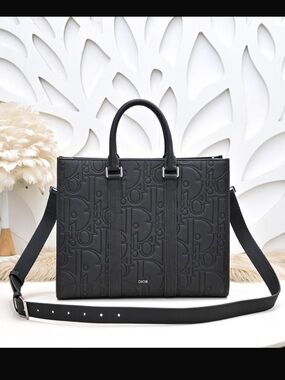 Black Dior Embossed Logo Briefcase Tote